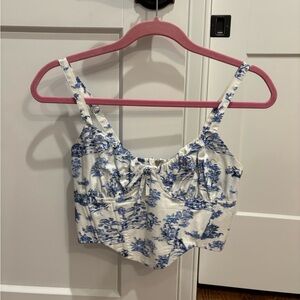 bershka amalfi coast blue print crop top